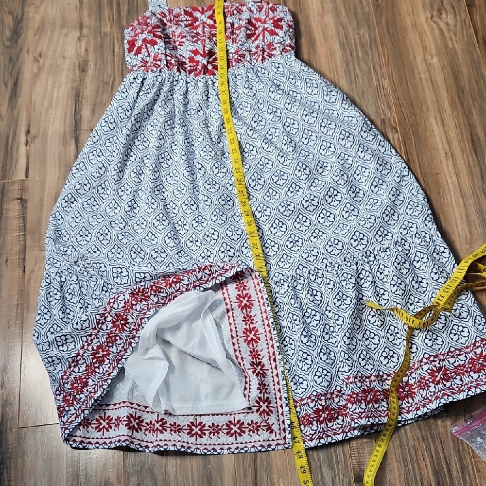 THML Women's Embroidered Red and Blue Patterned Midi Dress Small - Picture 9 of 11